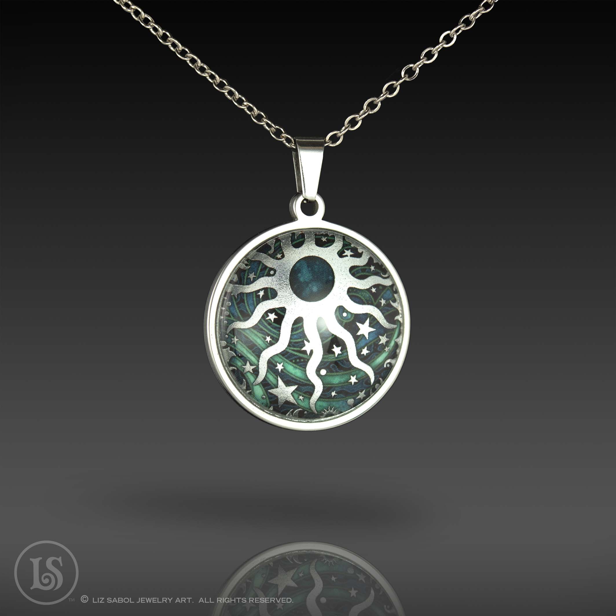 Celestial Sun Pendant, Glass, Stainless Steel