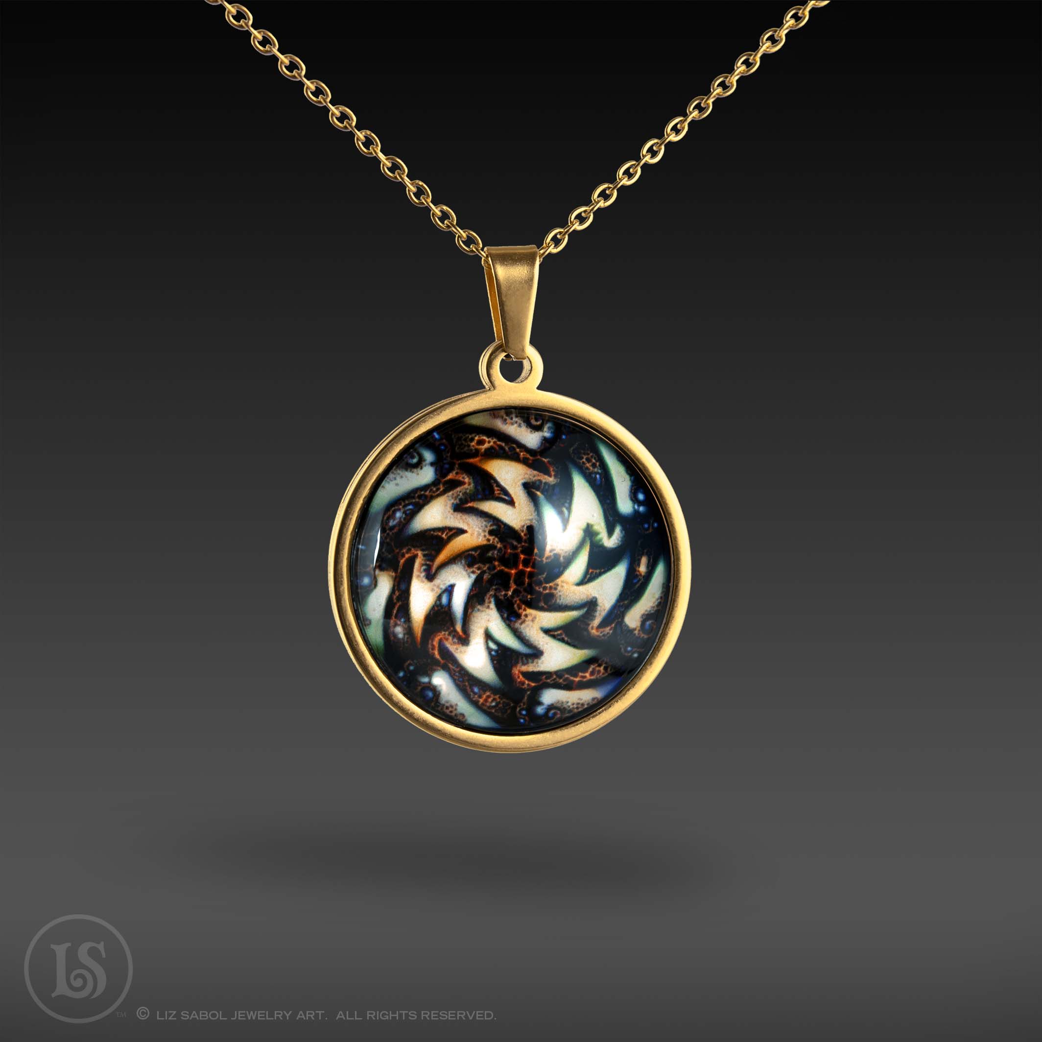 Vintage Dreams Mandala 43 Pendant, Glass, Gold-plated Stainless Steel