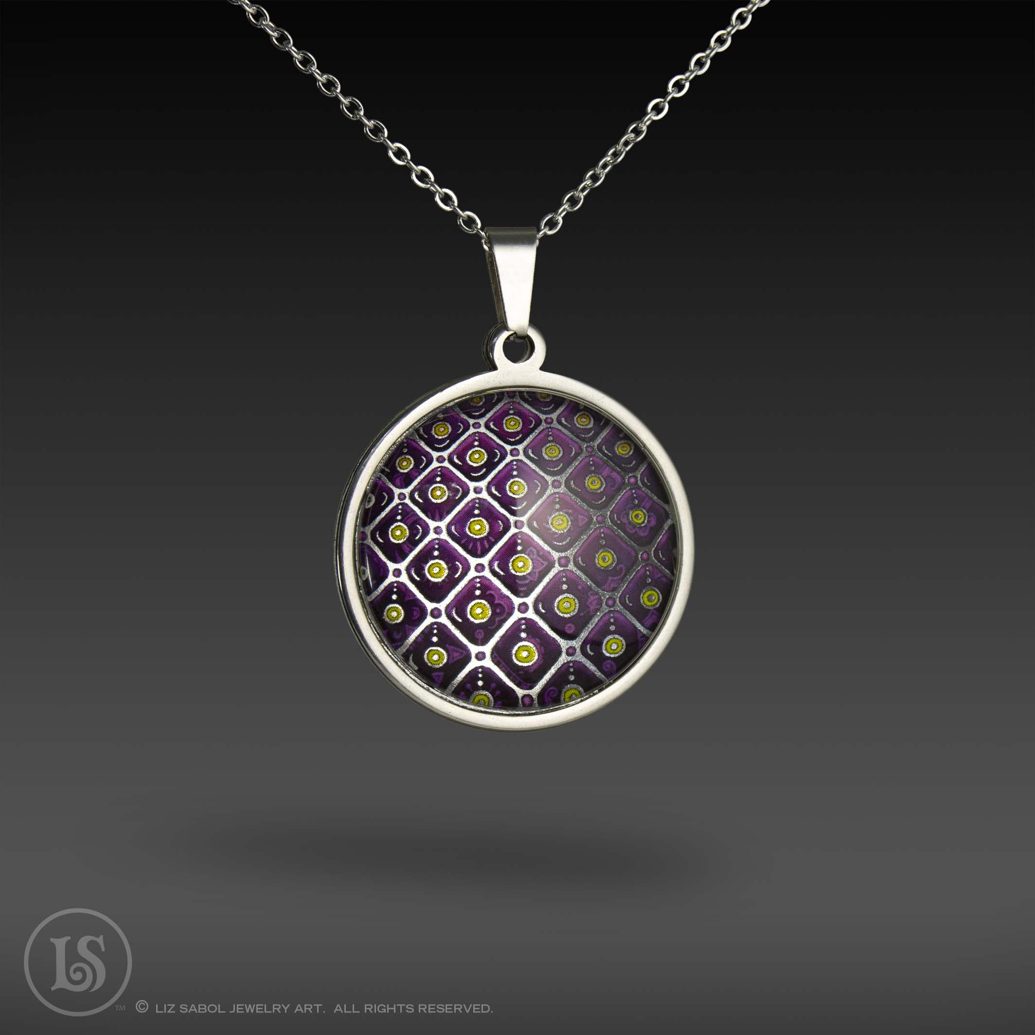 Quilting Magenta Pendant, Glass, Stainless Steel